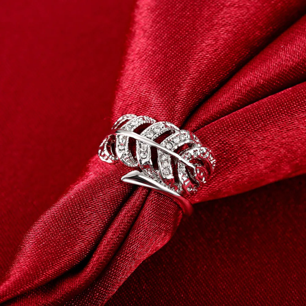 white gold color Finger Rings Jewelry Silver Light As A Feather Ring with Clear CZ for Women Wedding | Украшения и аксессуары