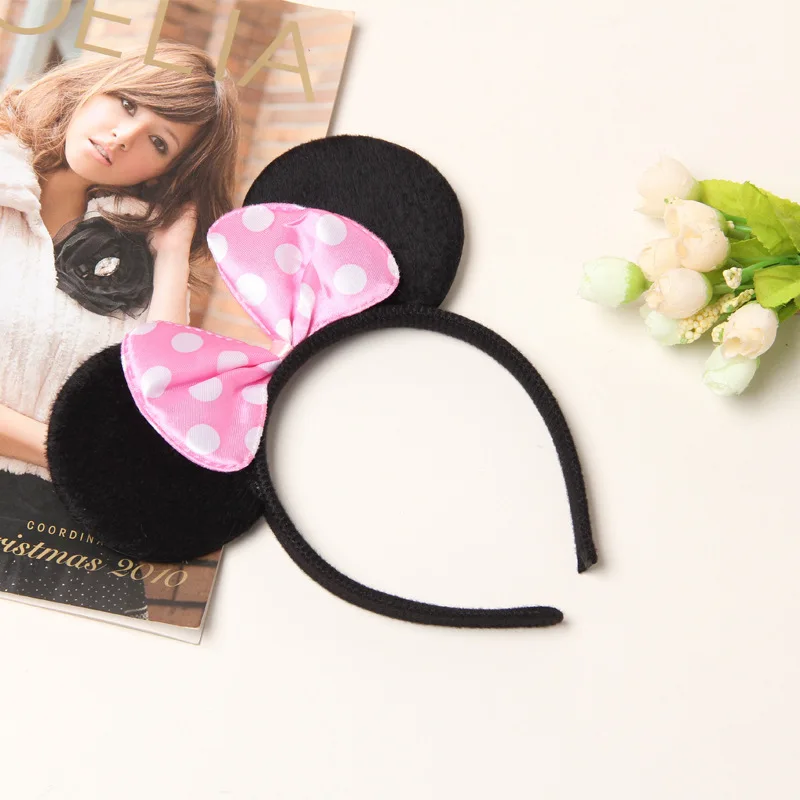 Милые рождественские повязки с красными бантами уши Минни-Маус вечерние детские повязки Минни Маус вечерние повязки для волос товары для дня рождения вечерние аксессуары - Цвет: Pink