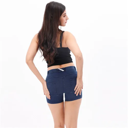65SMDDblueJ Melody Denim, четыре способа растягивания, Короткие хлопковые шорты, спандекс, женская одежда для йоги, для спортзала, короткие женские шорты для фитнеса, женская спортивная одежда, шорты - Цвет: 65SMDDblueJ
