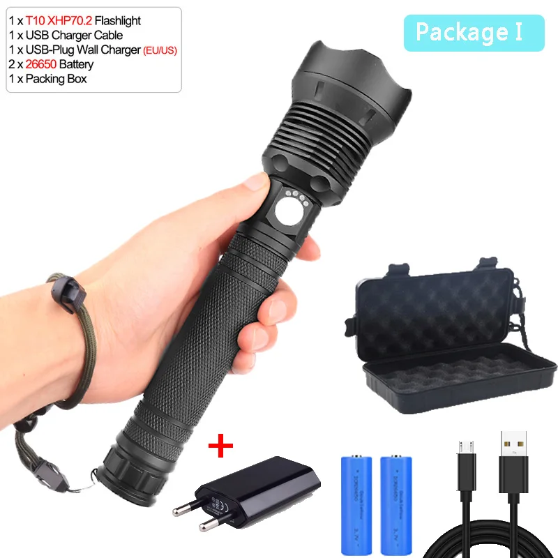 Package I 160000 люмен XLamp xhp70.2 самый мощный фонарик usb Zoom СВЕТОДИОДНЫЙ Фонарь xhp70 xhp50 18650 26650 батарея Лучший Отдых на природе 90 - Испускаемый цвет: Package I