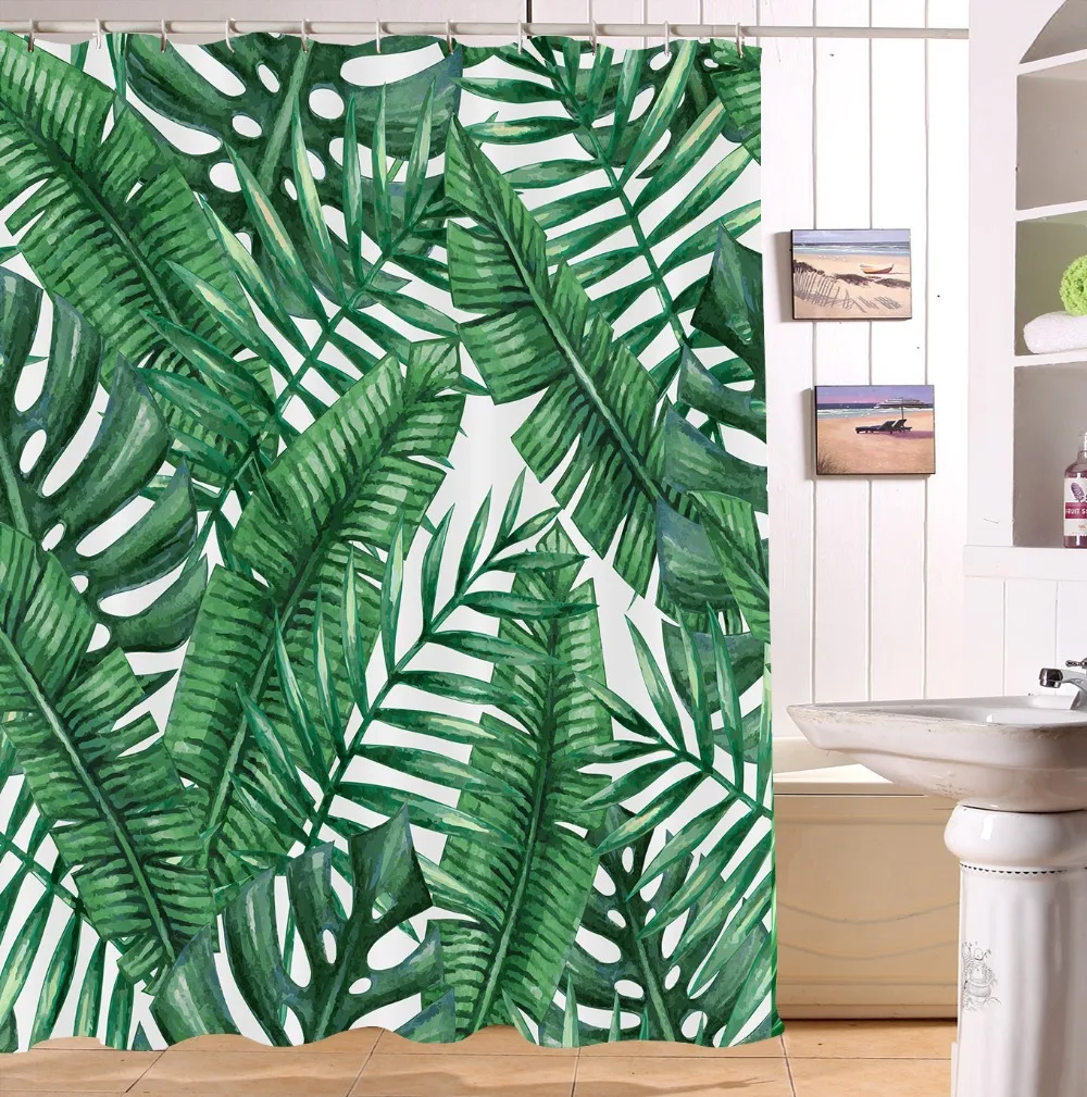 Водонепроницаемая занавеска для душа с зелеными тропическими растениями s из