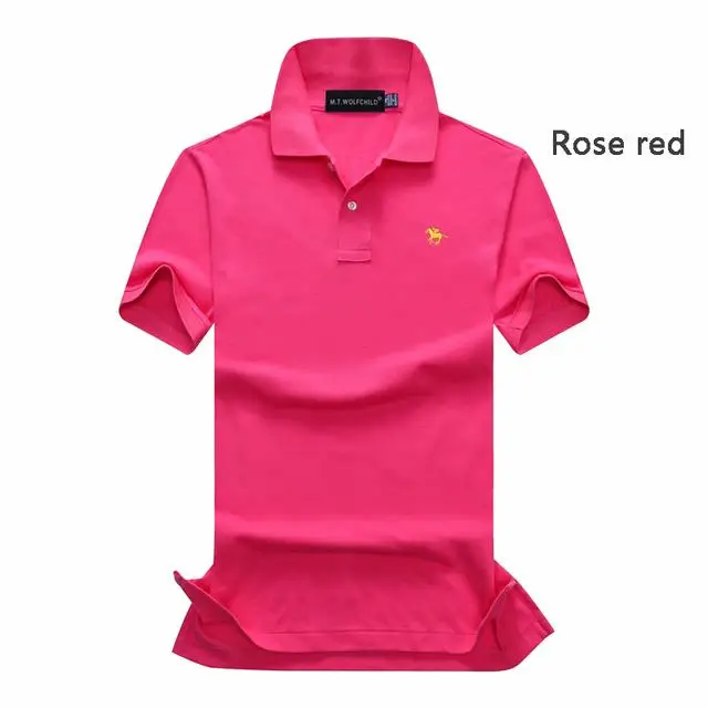 rose red Хорошее качество, лето, мужские рубашки поло с коротким рукавом, хлопок, повседневные мужские рубашки поло с маленькой лошадкой, модные тонкие мужские топы - Цвет: rose red