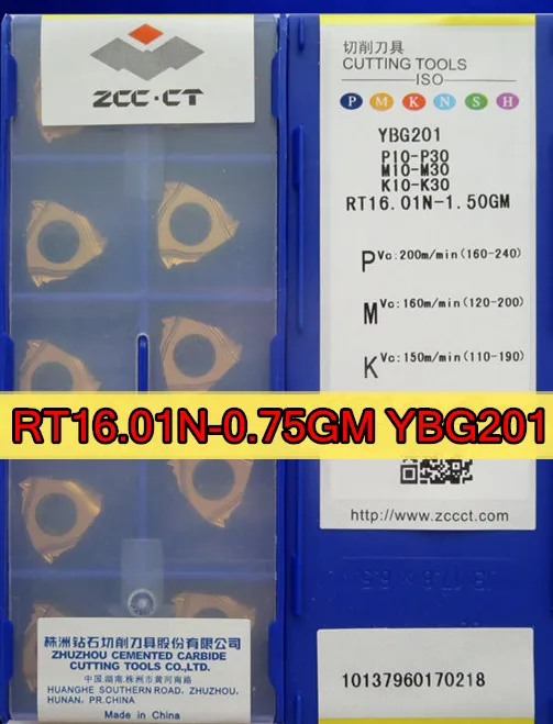 RT16.01N-0.75GM YBG201 = 16IR 0.75ISO 10 шт 100% ZCC. Вставки CT обработка: нержавеющая сталь. Сталь.