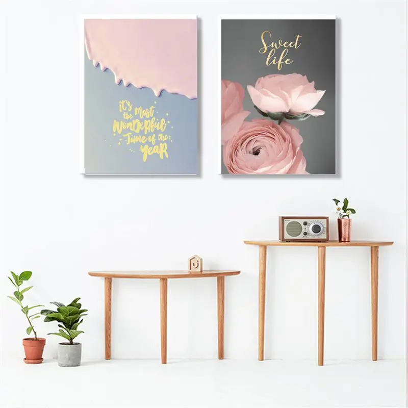 Розовые цветы животное лебедь стены Художественная печать на холсте Живопись