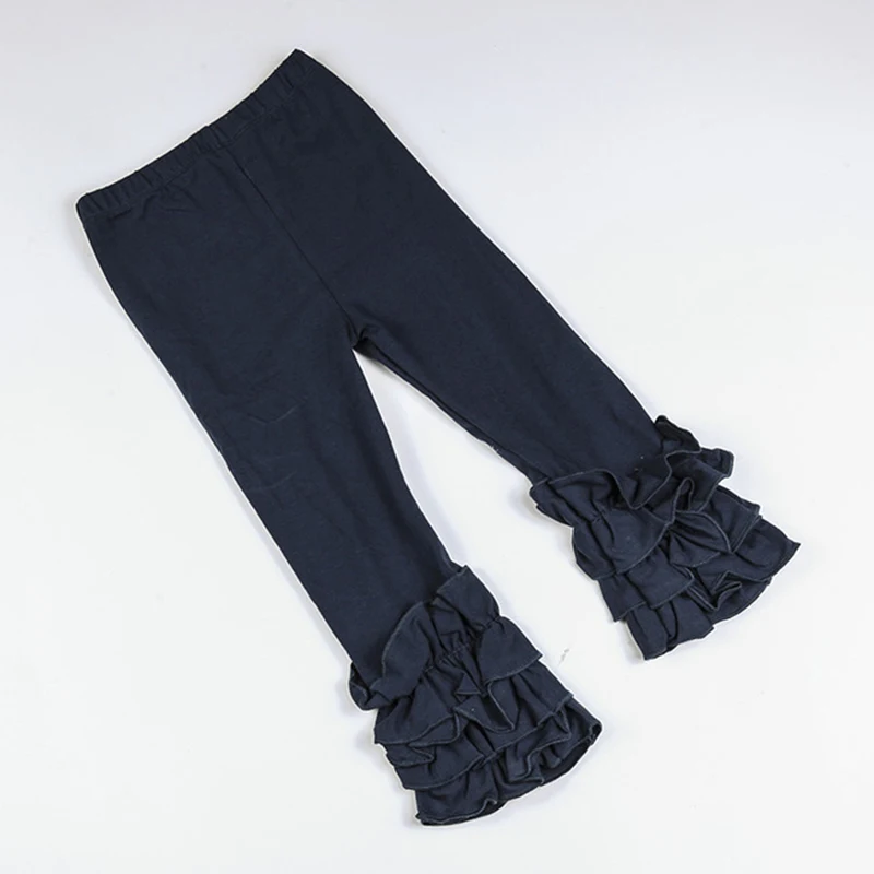 Navy blue JOYHOPY/хлопковые мягкие удобные леггинсы для маленьких девочек; брюки; Тройная оборка; детские леггинсы; высокое качество; брюки для малышей - Цвет: Navy blue