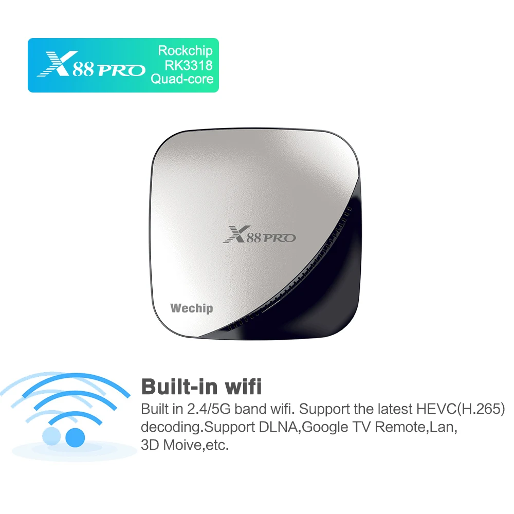 Wechip X88 Pro ТВ коробка Android 9 0 RK3318 2 4G/5G WI FI 4G DDR4 sd карты до 64 Гб памяти на носителе eMMC