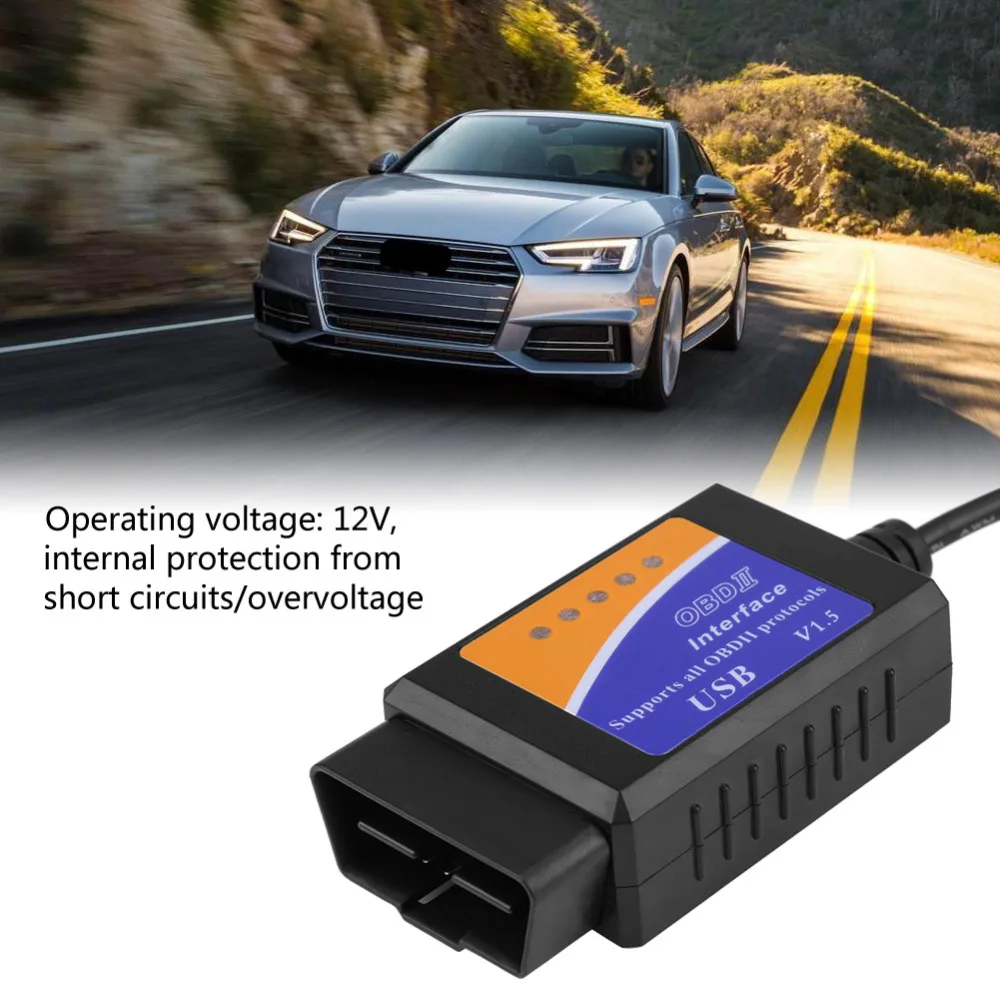Автомобильный USB разъем V1.5 OBD2 Диагностический кабель интерфейс сканер
