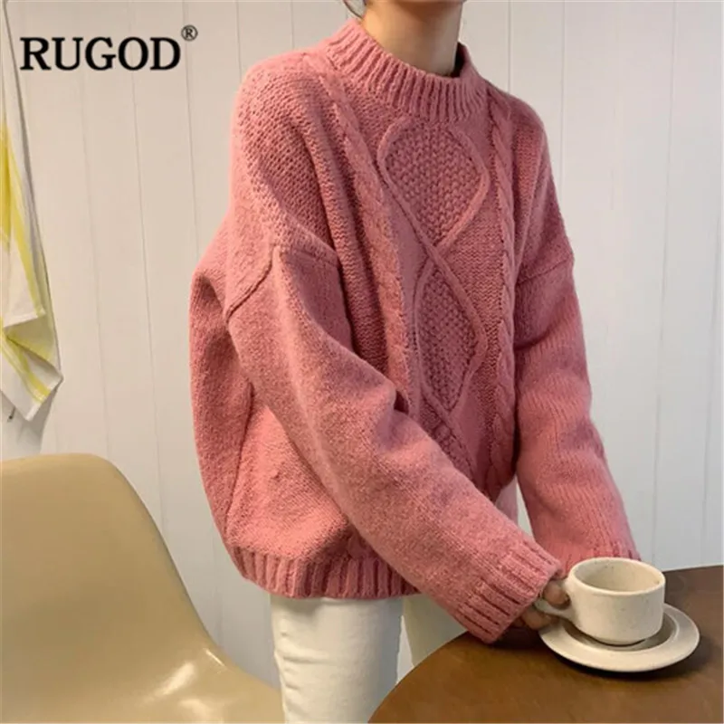 RUGOD Vintage Fashion Solid Women Sweaters Loose O-Neck Casual Pullovers Knitted Winter Clothes pull femme hiver | Женская одежда