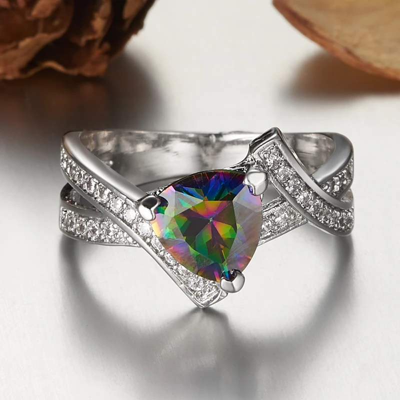 Lingmei Jewels Роскошные австрийского хрусталя палец кольцо вечности с радугой ААА