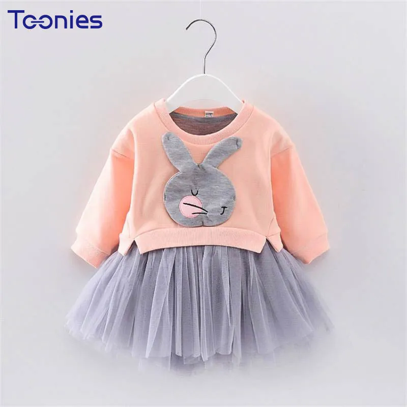 2018 Spring Autumn Long Sleeve Girls O-neck Dress Bunny Patchwork Kids Dresses for Girl Cute Mesh Pullover Toddler Clothing | Детская