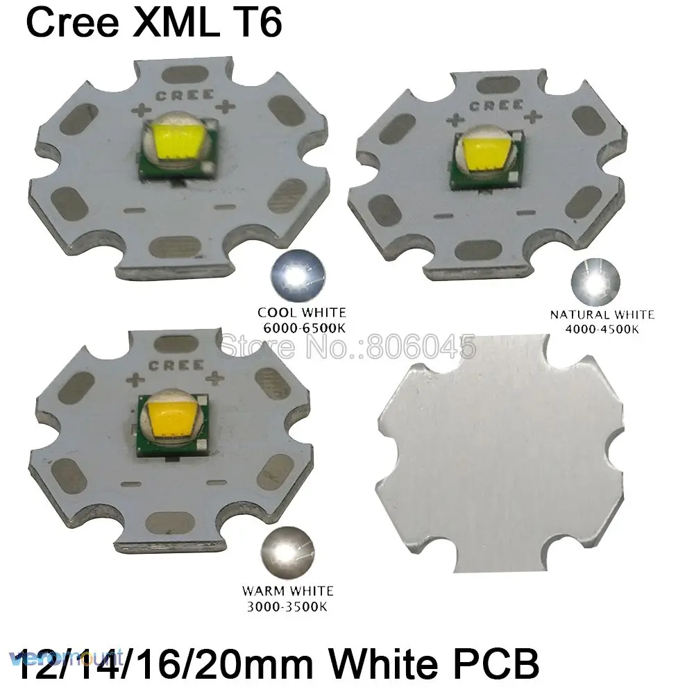 CREE XML XM-L T6 10 Вт Холодный белый 6500K нейтральный белый 4500K теплый белый 3000K светодиодный излучатель высокой мощности 12 мм 14 мм 16 мм 20 мм белая печатная плата