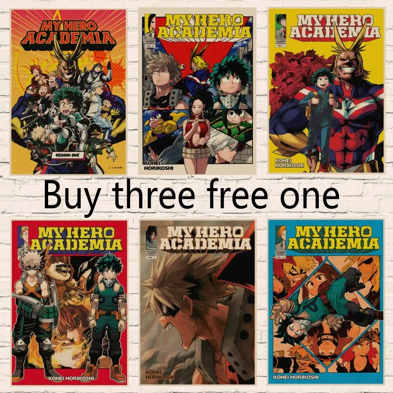 

Japanese Anime My Hero Academia Retro poster Home decoration Kraft Poster Painting Wall stickers wall decorations living room
