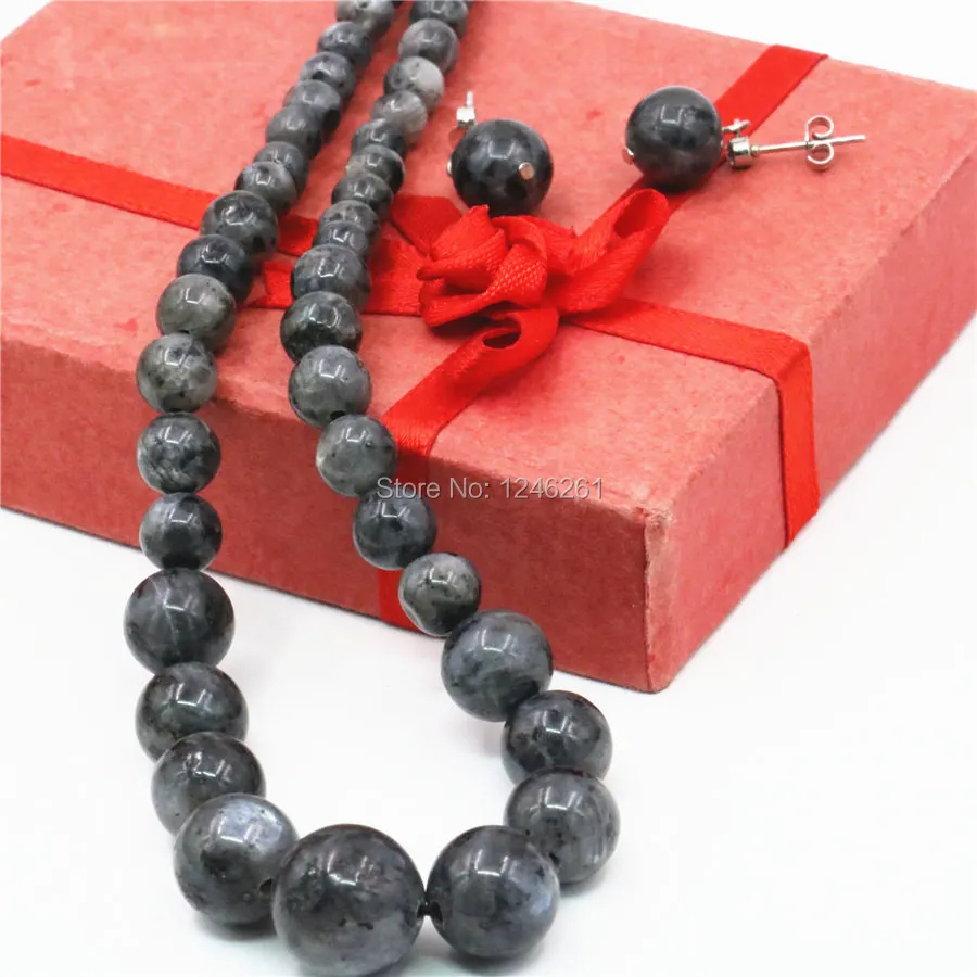 Комплект из цепочки и серёг натурального серого Лабрадорита 6-14 мм | Украшения