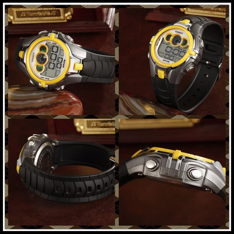 OHSEN Boys Kids Дети Кварцевые спортивные часы Будильник Дата хронографа Светодиодные задние фонари Водонепроницаемые наручные часы Студенческие часы