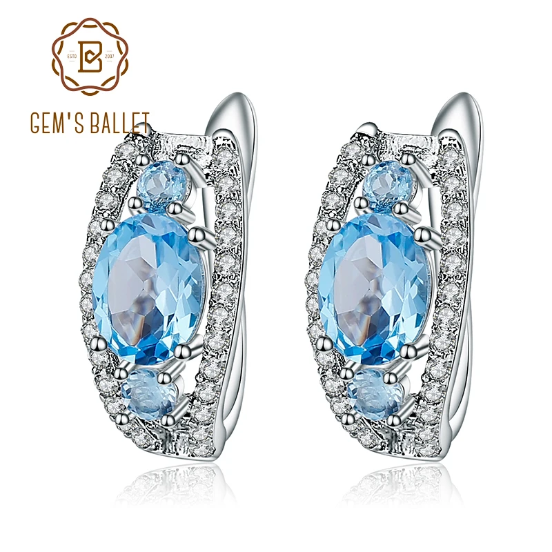 

Gem's Ballet Classic Natural Blue Topaz Stud Earrings 925 Sterling Silver Earrings Gemstone For Girlfriend Fine Jewelry