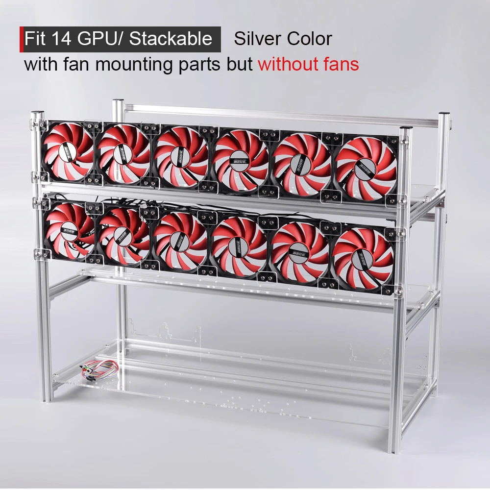 Stackable Computer Fame 14 Graphics Card GPU USB PCI-E Cable Case BTC LTC Coin Mining Frame Server Chassis | Компьютеры и офис