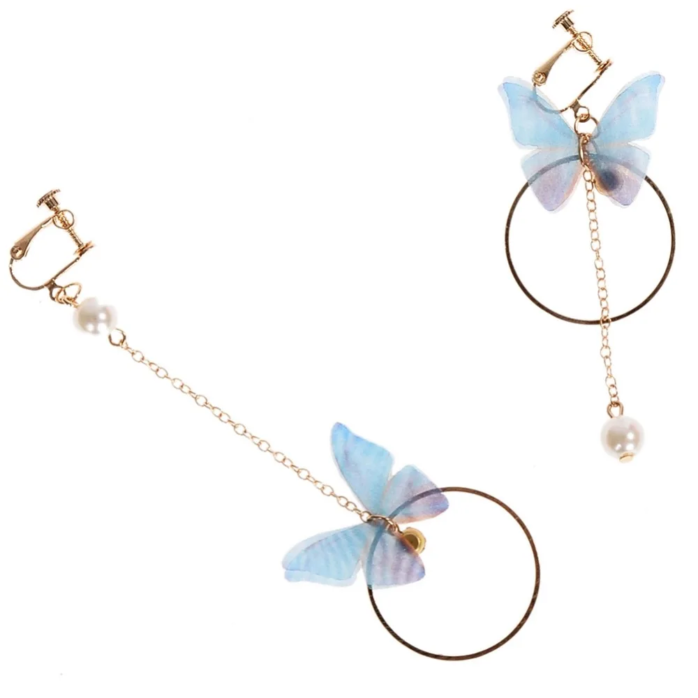 Женские асимметричные серьги с жемчужинами круглые клипсы бабочкой вечерние