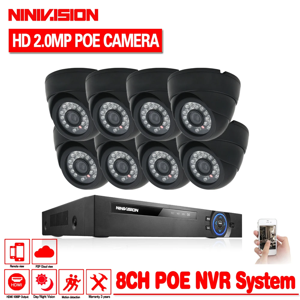 48В 8CH POE NVR система 2MP с 8 шт. 2.0MP Onvif IP камера безопасности видеонаблюдения HDMI 1080P