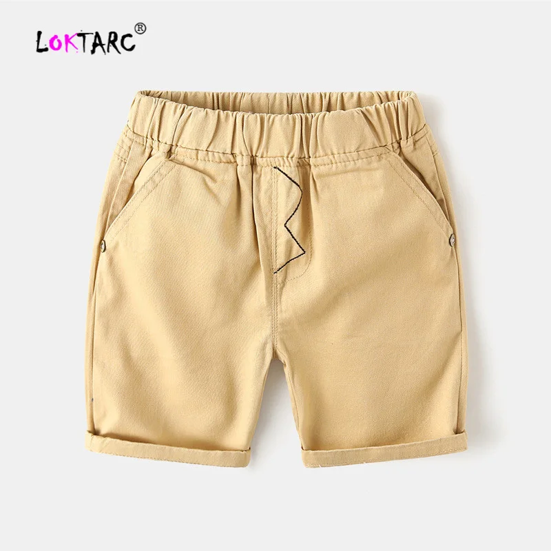Khaki LOKTARC Шорты Дети Твердые Цвет Короткие штаны с эластичной резинкой на талии облегающие шорты для мальчиков повседневные брюки из хлопка шорты для мальчиков малышей - Цвет: Khaki
