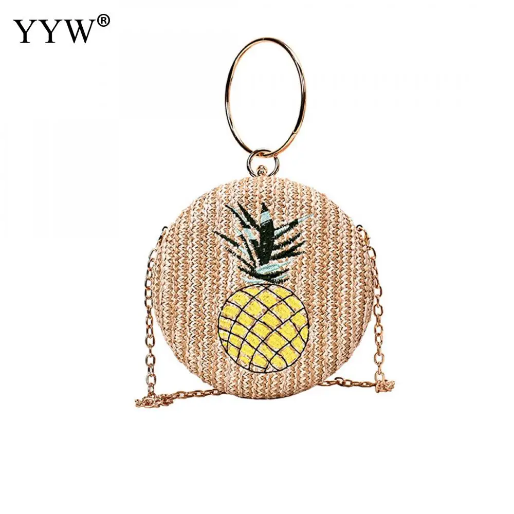 

Women Summer Handmade Crossbody Bags Bohemia Woven Rattan Bag Round Straw Shoulder Bag 2019 Small Beach Handbags Pineapple