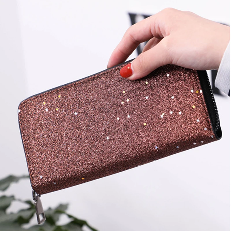 Модные женские длинные кошельки с блестками Элегантные личные бумажники клатч