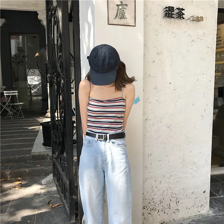 Lychee/вязаный Топ в полоску с принтом для девочек Яркий топ без рукавов топы на