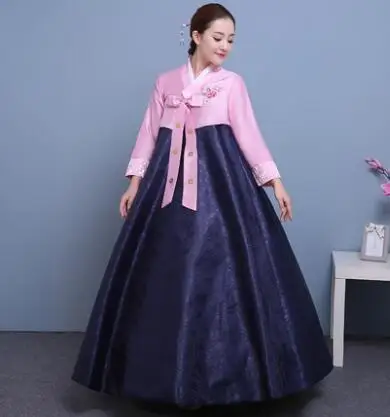 Pink Dark Blue Платье ханбок, традиционные корейские национальные костюмы, Vestido de hanhou tradicionales - Цвет: Pink Dark Blue