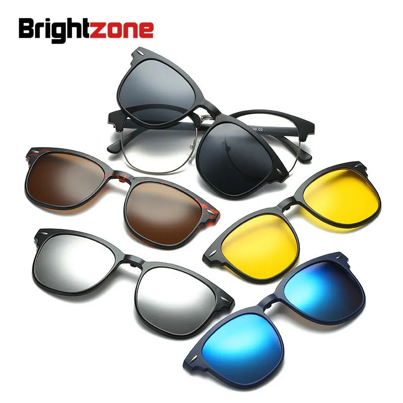 Brightzone магнитные солнцезащитные очки зеркальные Мужские поляризационные женские 5+ 1 клип на солнцезащитные модные очки для оптических линз солнцезащитные очки