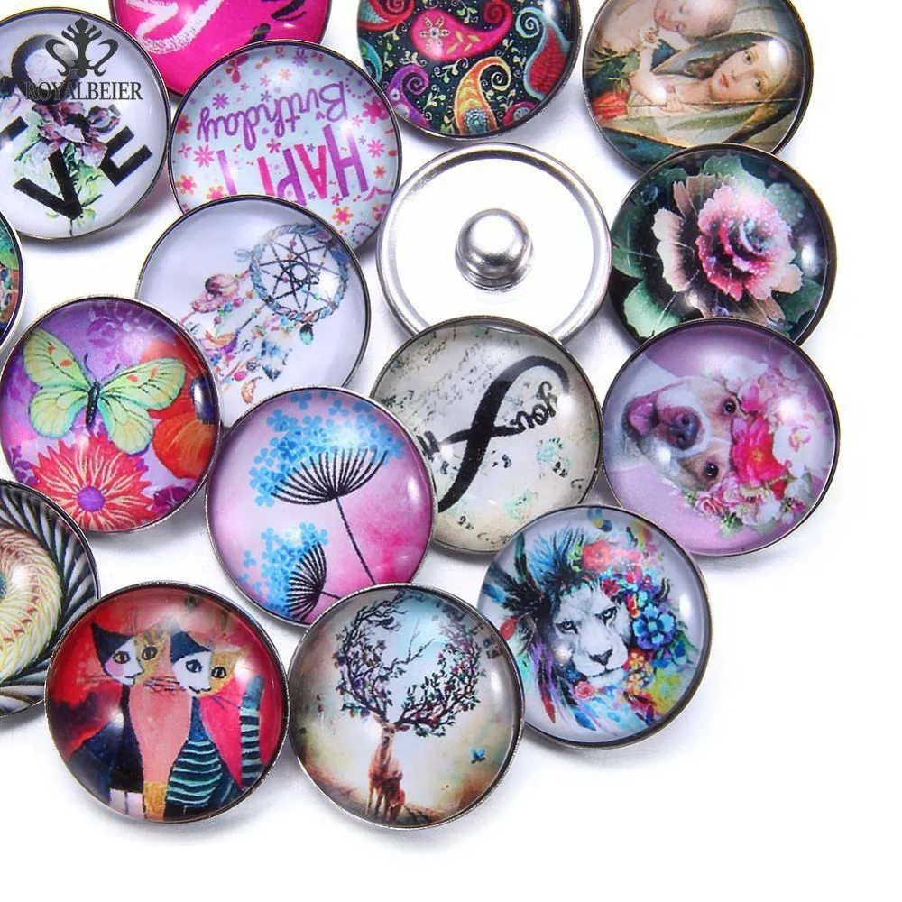 Royalbeier 20pcs/lot 18mm Glass Snap Button Beads for Jewelry Making DIY Bracelet Material Cabochon Fit mg024 | Украшения и