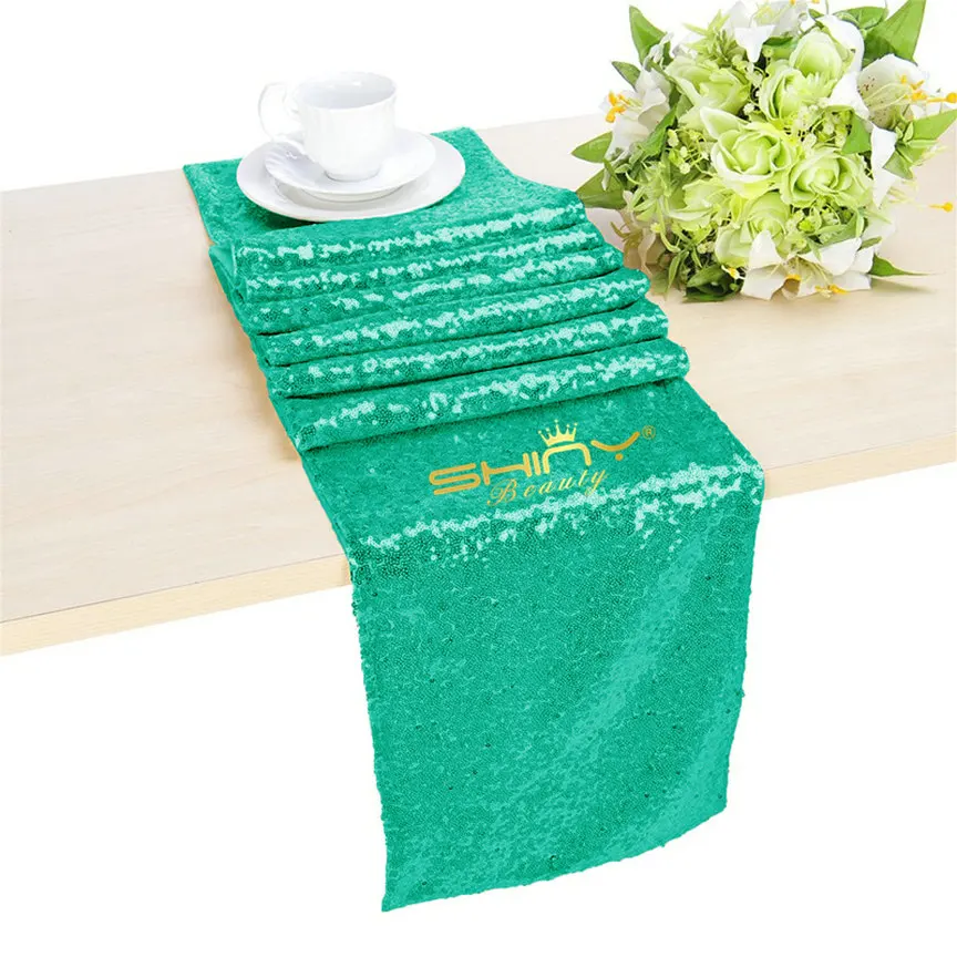 ShinyBeauty Green 35x180cm Sequin Table Runner 14*72in Sparkly Cloth Luxury Fabric for Brilliant Wedding-ar | Дом и сад