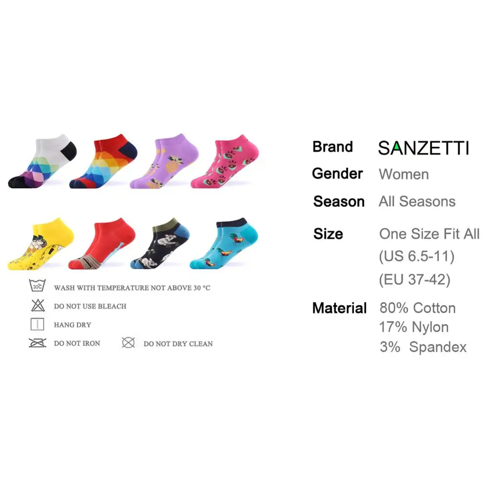 Женские короткие носки SANZETTI 8 пара/лот летние повседневные хлопковые с принтом