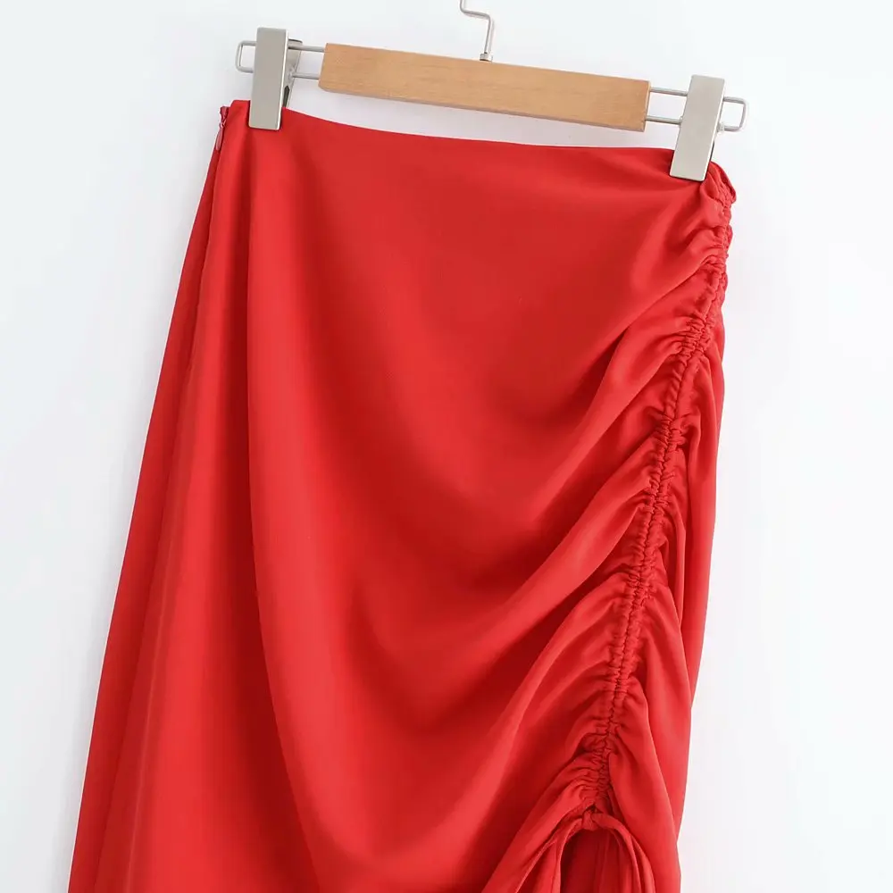 2018 Женская модная плиссированная юбка карандаш со шнуровкой красного цвета для