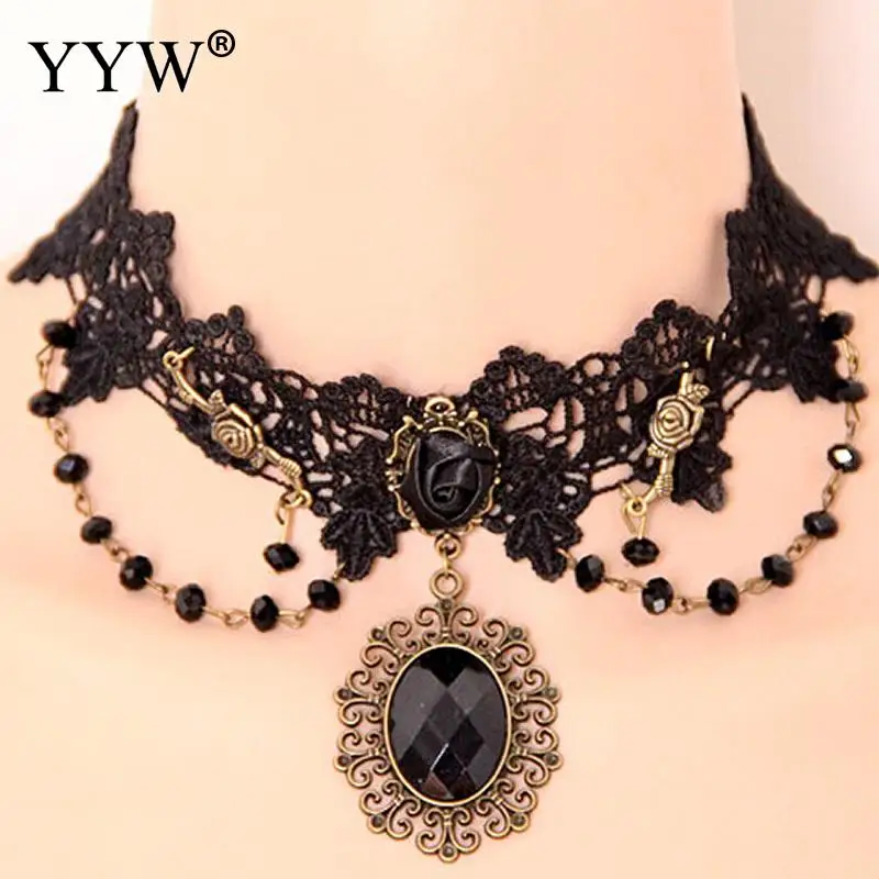 Женское кружевное колье-чокер готическое винтажное ожерелье черного красного