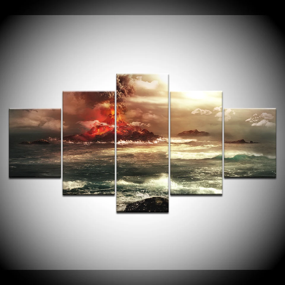 5 Plane Painting Frame Wall Home Decor Mountains Volcano Canvas Prints Paint Art Pictures Posters Quadro Decoraction | Дом и сад
