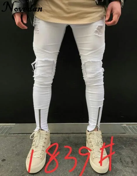 Новинка Kanye West, черные рваные джинсы, мужские джинсы с дырками, супер облегающие, брендовые, облегающие, пуш-ап, джинсовые штаны размера плюс, байкерские джинсы