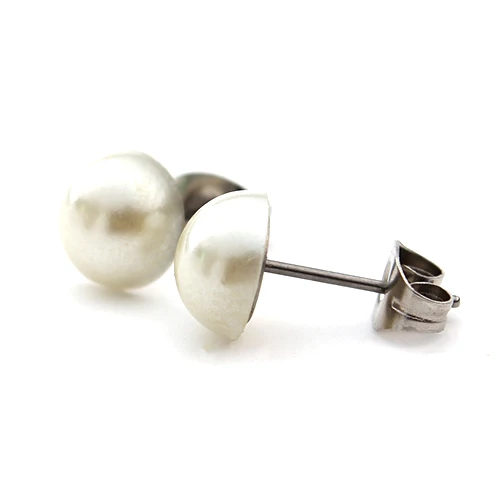 LOULEUR 8mm Stainless Steel White Pearl Piercing Stud Earrings Brincos Perle Pendientes Bou Earring for Women Jewelry | Украшения и