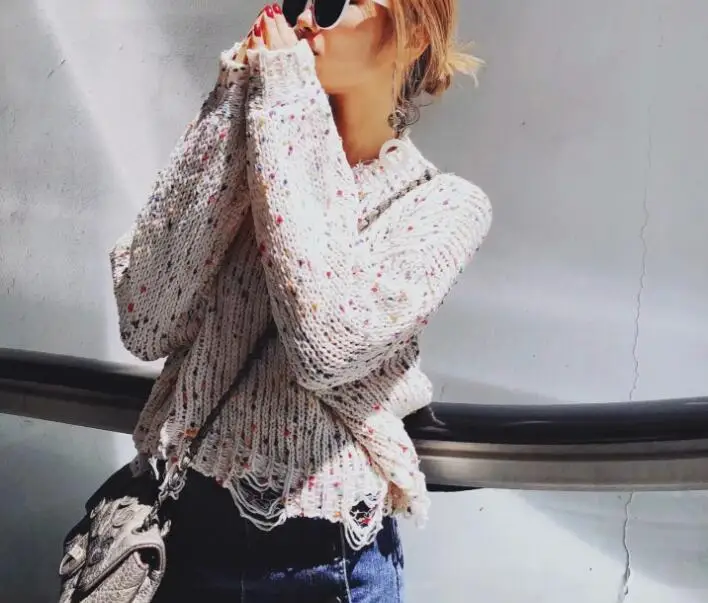 2019 New Hollow Out Hole Color ball Chenille Sweater Loose Bat Sleeve Women Sweaters Boho Hippie O-Neck Pullovers Knitted Jumper | Женская