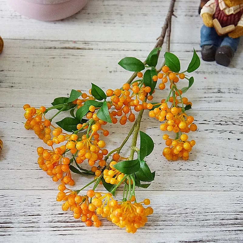

New berry fruit branch Artificial berries with leaves for home garden DIY decoration fake flowers plants flores artificiales