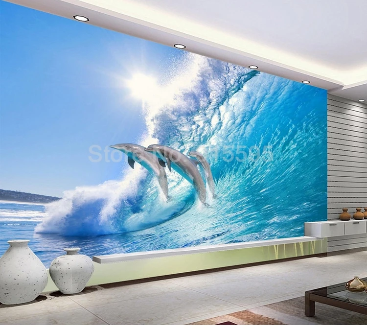 Изготовленный На Заказ 3D фото обои Ocean World Дельфин ТВ фон украшения на стену Гостиная Спальня дома оформление, фотообои обои