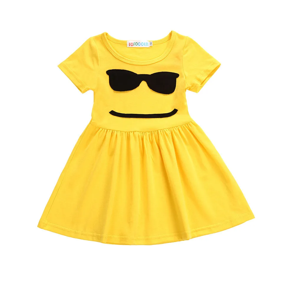 New Arrival Cute Toddler Infant Kids Baby Girls Dress Emoji Emoticon Smiley Short Sleeve Sun Dresses Outfits vestidos Yellow | Детская