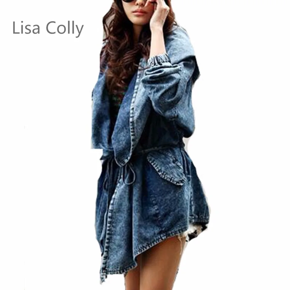 Lisa Colly Новая мода весна осень негабаритных джинсовая куртка для женщин Свободные