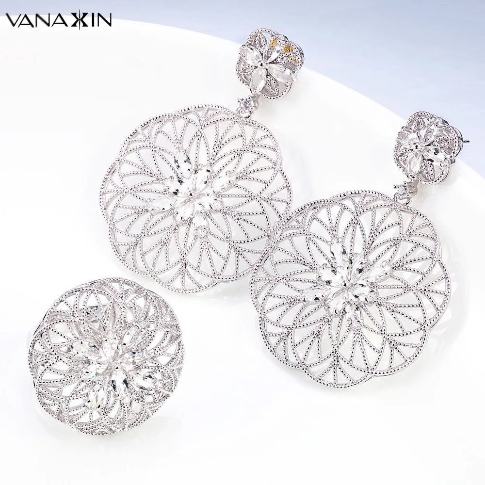 

VANAXIN Round Jewelry Sets For Women Water Shape AAA Clear Cubic Zirconia Gold/Rose/Silver Color High Quality Party Jewelry Box