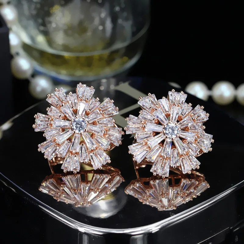 ROSE GOLD CWWZircons, роскошные ювелирные изделия из кубического циркония, розовое золото, большие Сверкающие Снежинки, большие циркониевые серьги с кристаллами для девочек, CZ137 - Окраска металла: ROSE GOLD