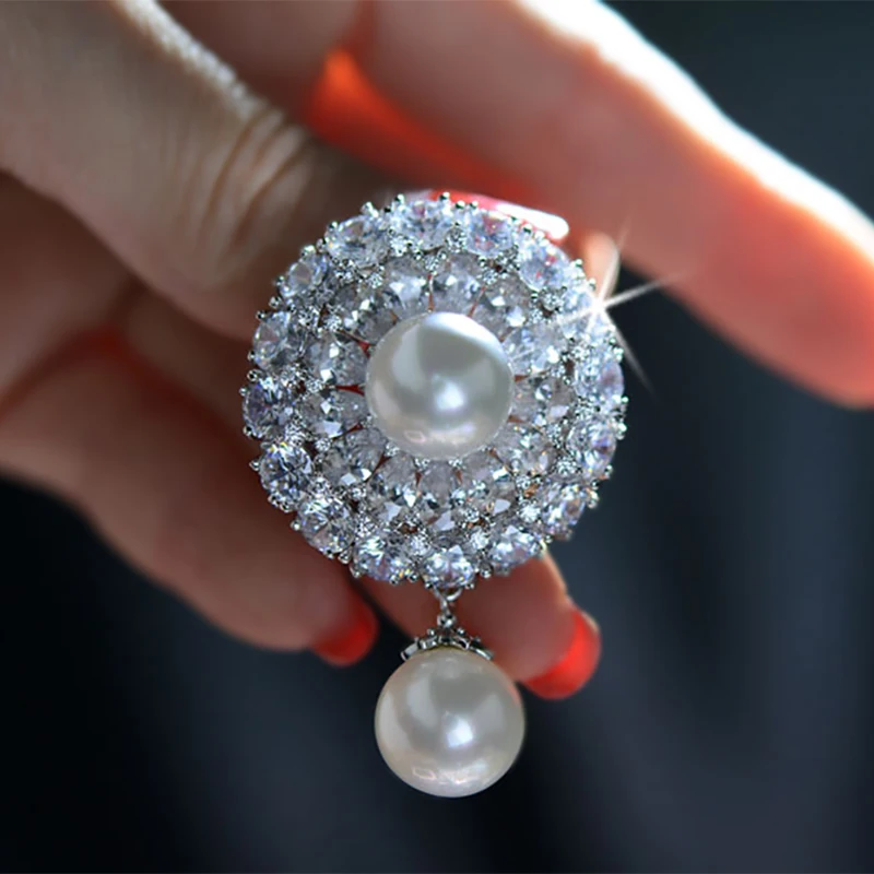 Manwii Винтаж брошь круглый декор жемчуг Циркон Броши Для Свадебные букеты эмаль