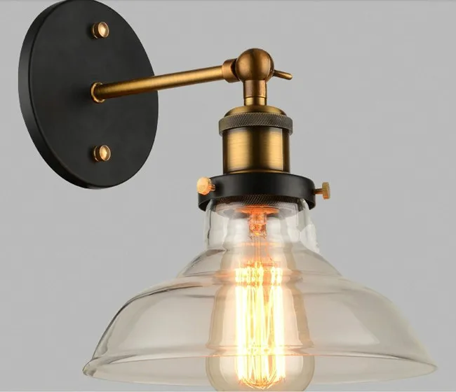 Goedkoop Vintage Glazen Wandlamp Iron Retro Wandlamp E27 110V 220V Swing Arm Wandlamp Verstelbare Slaapkamer Woonkamer Eetkamer Wandlamp