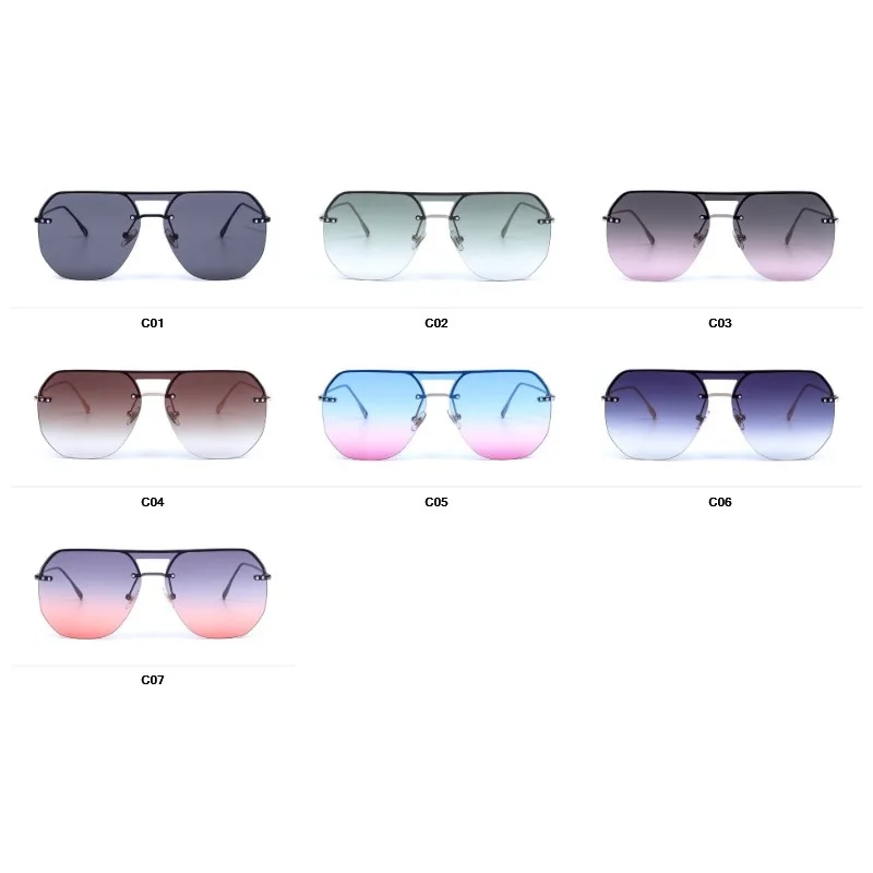 

2019 Luxury Ladies Designer Pilot Sunglasses Vintage Oversize Rimless Designer Women Sun Glasses