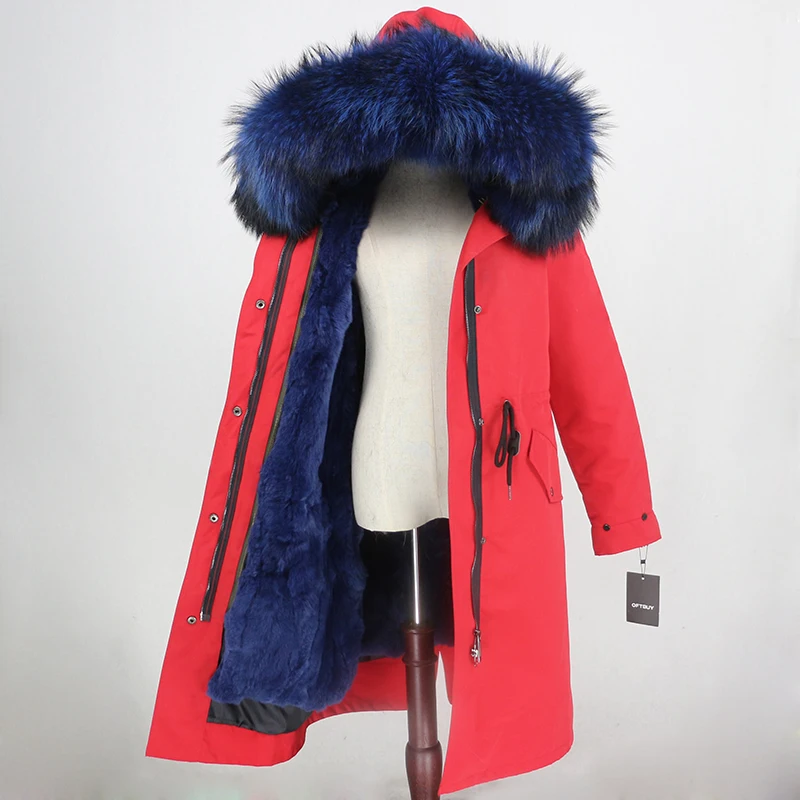OFTBUY водонепроницаемая верхняя одежда X-long Parka зимняя куртка женская шуба из натурального меха енота капюшон Подкладка из натурального кроличьего меха
