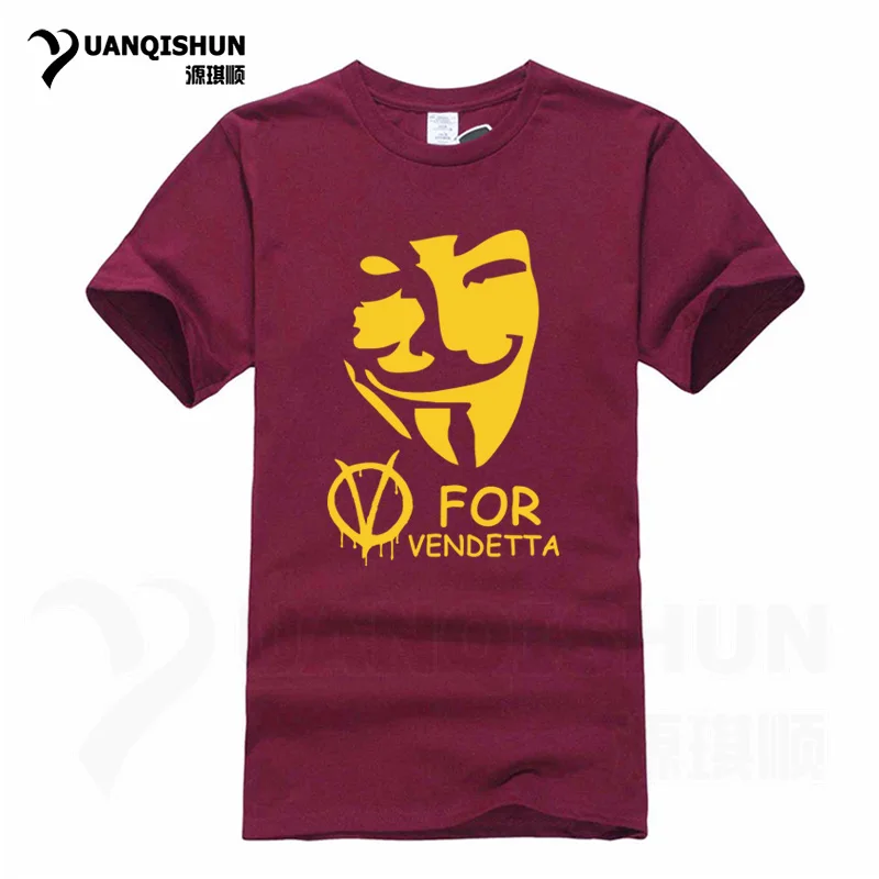 YUANQISHUN фирменная футболка фильм V для серии Vendetta Футболка Маска Гая Фокса серии футболок безымного негодного тролля - Цвет: Red wine J