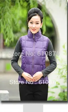 Женский Осенний однотонный стильный жилет с воротником стойкой плотный пуховой