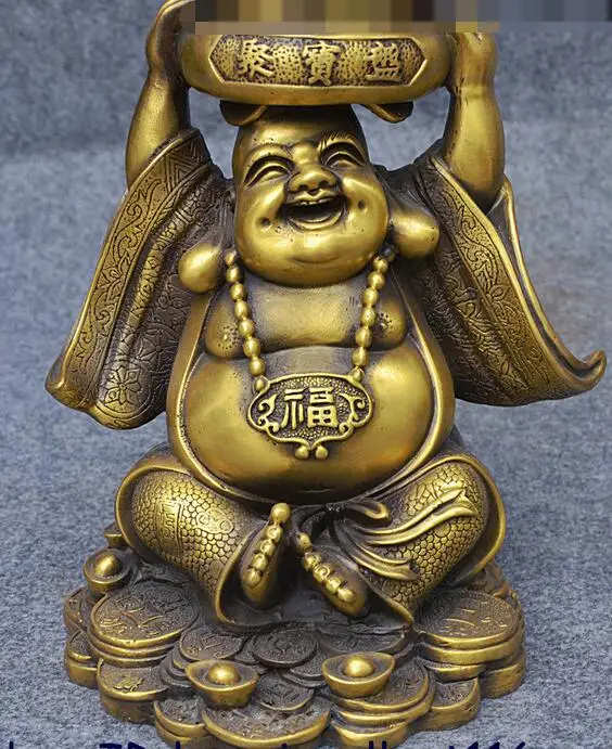 Народный китайский Тибетский латунный Богатство счастливый смех статуя Будды